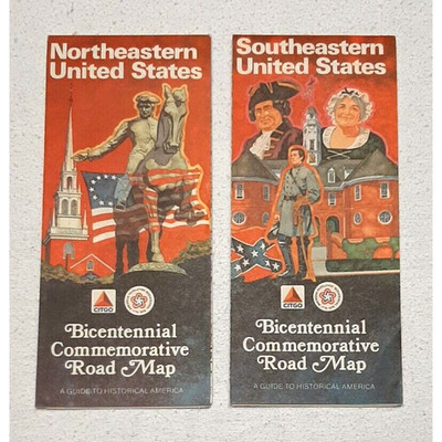 Vtg 1976 Bicentennial Citgo Road Map Northeastern Southeastern Commemorative 2