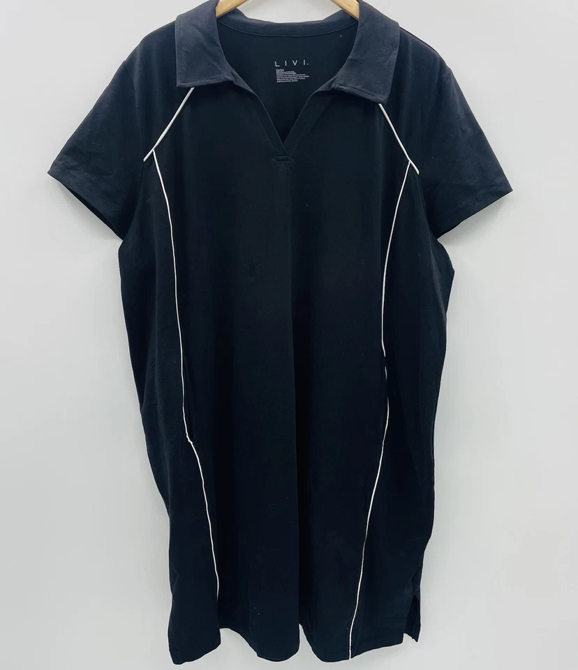 Lane Bryant LIVI Womens Plus Size 22/24 Short-Sleeve Wicking Polo Dress in Black - Image 3 of 4