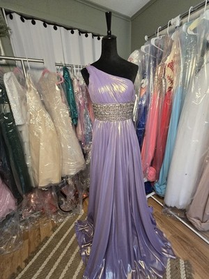 Sherri Hill 53304 Purple One Shoulder Long Gown Beaded Waist Slit