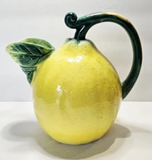 The Haldon Group Figural Stoneware Lemon Yellow Fruit Pitcher c 1981 8" H x 7.5"
