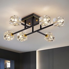 6-Light Modern Sputnik Ceiling Light Fixture，Crystal Semi Flush Mount Cei