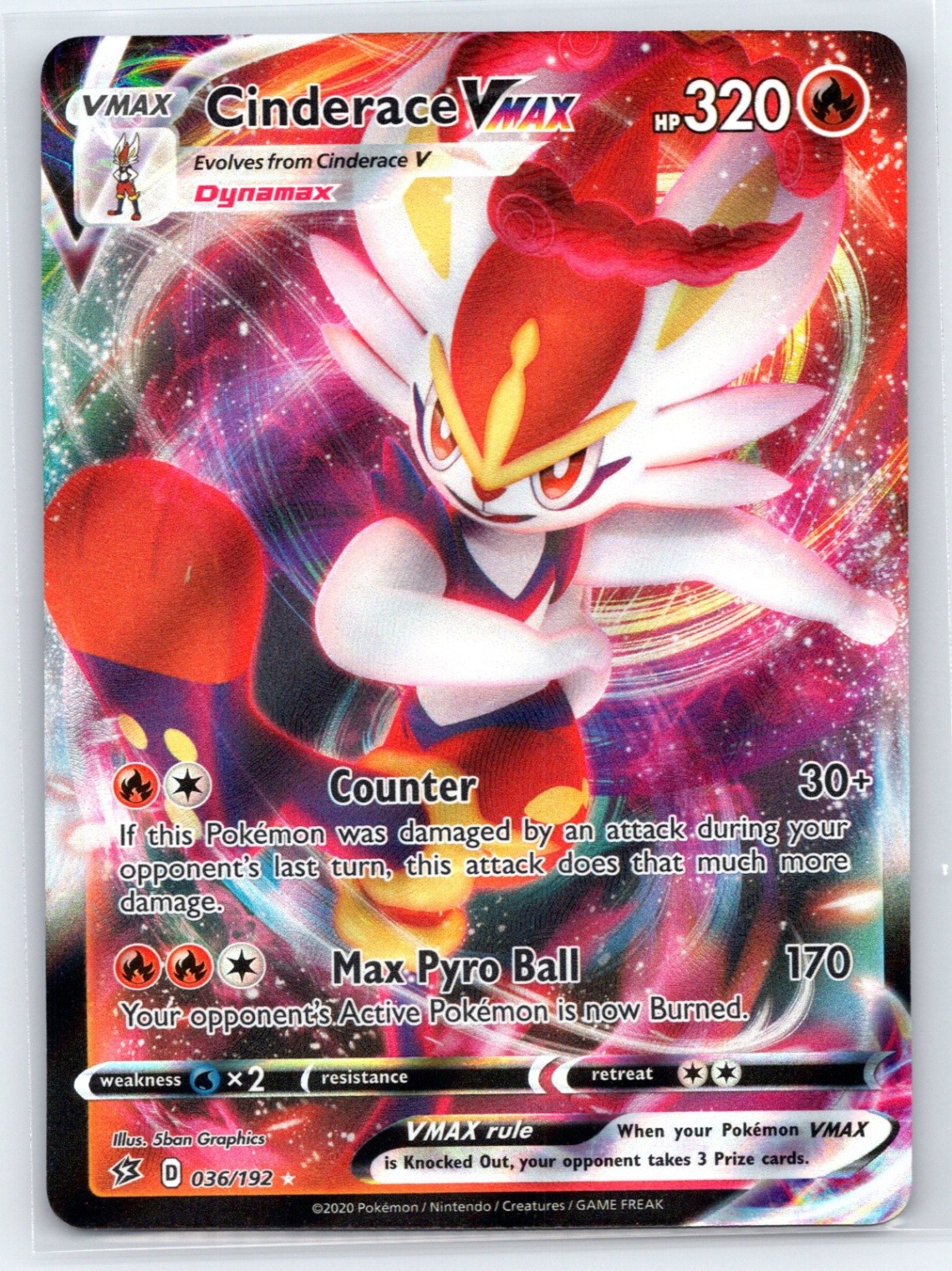 Pokemon NM Holo Cinderace VMAX 036/192 Ultra Rare SWSH02: Rebel Clash