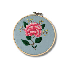 Hand Embroidered Pink Flower Hoop Art | Floral Wall Decor | Botanical Embroidery