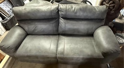 Gray Leather Reclining Loveseat, 2-Seat Console Center w/ Cup Holders