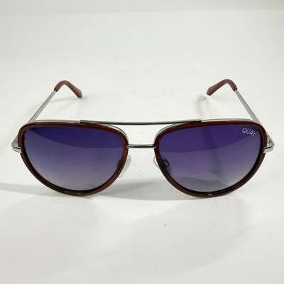 Quay All In 126 Polarized Aviator Sunglasses Silver Brown Purple Mirror Unisex