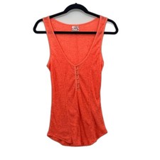 Intimately Free People Pointelle Racerback Tank Coral Med Button Festival Spring