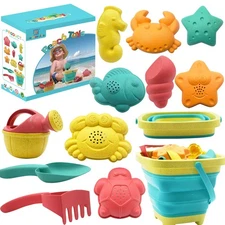 Beach Toys for Kids - Sand Toys Set Includes Collapsible Sand Bucket Shovel and