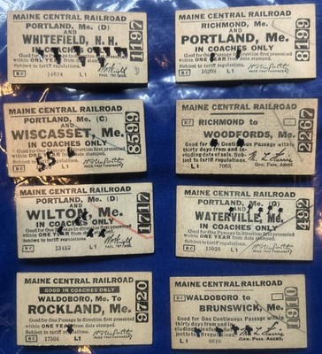 Vintage 1939 Maine Central Eisenbahn Tickets Lot 8 Waldoboro Richmond Wiscasset MCRR