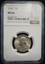 1938 Silver Washington Quarter 25c NGC MS66 | GEM+ BU See Pics