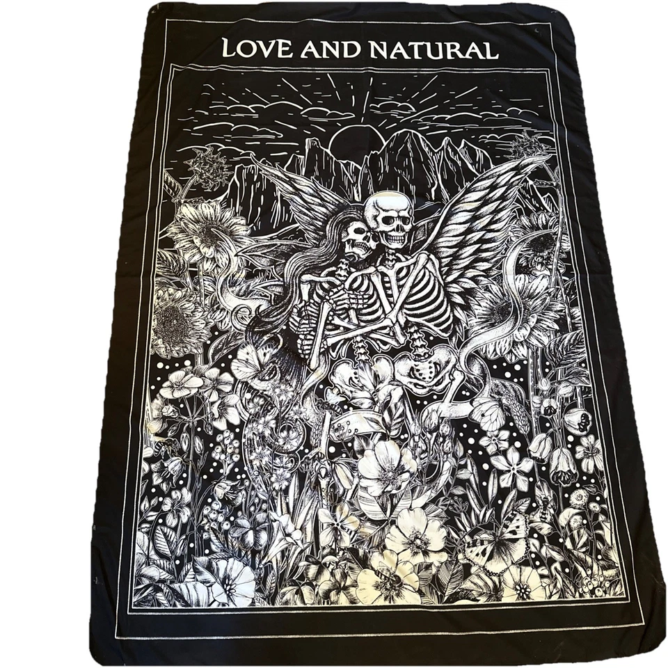 Огромный настенный гобелен скелет для Хэллоуина 50 x 57 дюймов любовь и натуральный черно-белый - Изображение 2 из 4