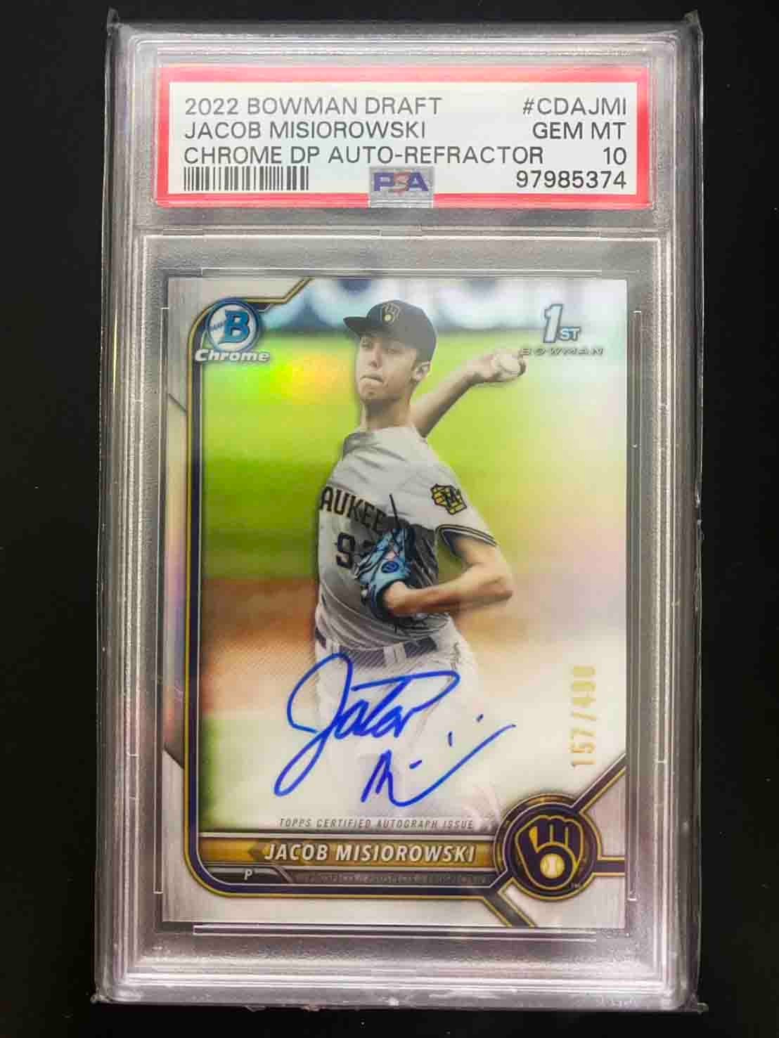 JACOB MISIOROWSKI 2022 BOWMAN CHROME DRAFT 1ST REFRACTOR AUTO /499 PSA 10