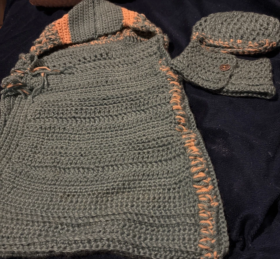 New HOODED BABY BUNTING WITH BUTTONS Handmade Newborn CROCHET Includes Hat Scarf - Image 2 of 3