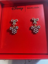 New Baublebar Disney Christmas Mickey Mouse Ears Dangle Bow Earrings Pearls