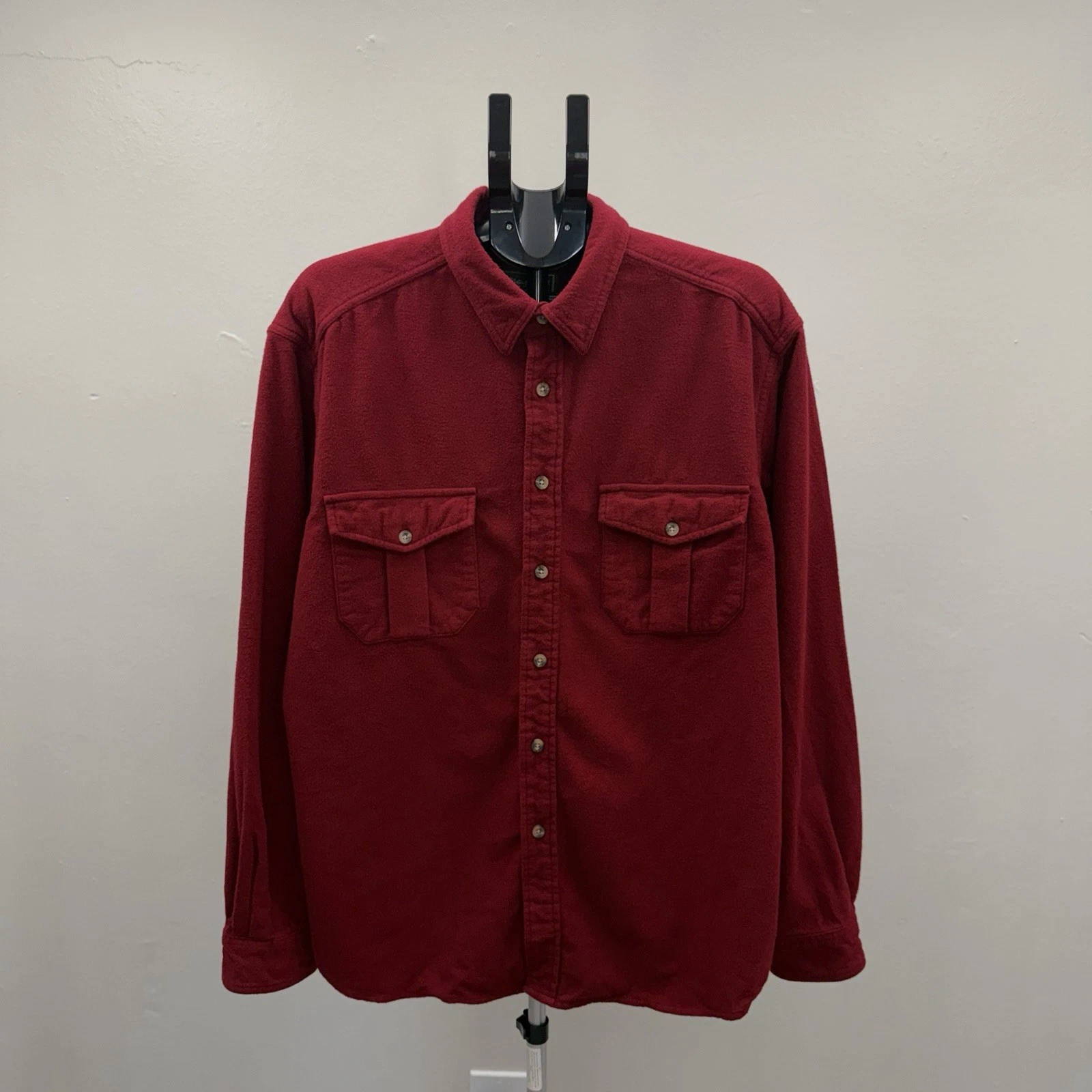 Eddie Bauer Red Flannel Shirt Men Large Button Up Long Sleeve Cotton Outdoor