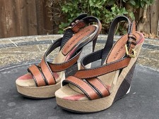 Burberry Nova Check Canvas Wedge Sandals Womens Size EU 36 US 6