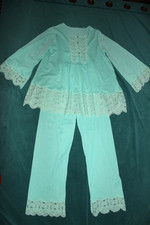 GILEAD Aqua 2 pc Pajamas Nylon Lace Trim Sleep Top Pant Sz S VINTAGE 60's NWOT