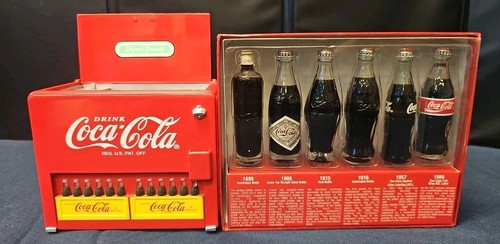1997 Coca Cola Coin Bank Musical Cooler Radio Diecast Enesco + Evolution Bottles