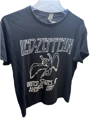 Retro Led Zeppelin T-shirt Classic Rock Tee Men's Black USA 1977 Size Medium
