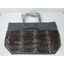 Paris Hilton Faux Fur & Faux Leather Animal Print Tote Bag Gray Brown