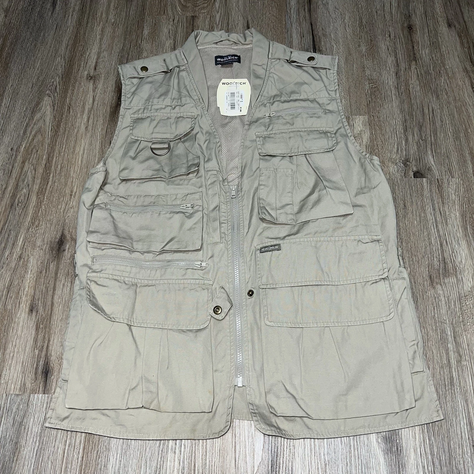 Fly Fishing Vest Woolrich Mens Medium Beige Multi Cargo Hunting Safari