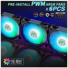 RGB Gaming PC Case with 6 PWM Fans, Tempered Glass Panel