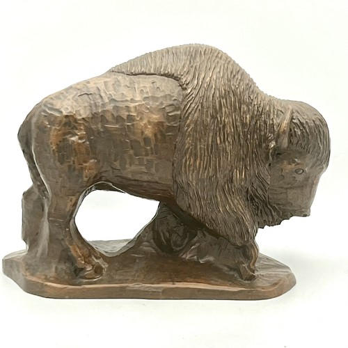 Red Mill Mfg Handcrafted USA Bison Buffalo Figurine 6.5" Resin Pecan Wood Look