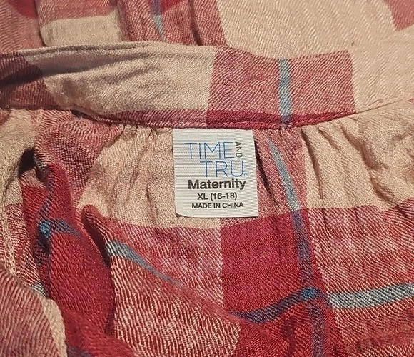 Time and Tru Maternity Pink Plaid Button Down Shirt XL - Image 4 of 4