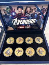 Marvel Avengers 8pc 24k Gold Plated Collector Coin Set W/ COA & Wood Box