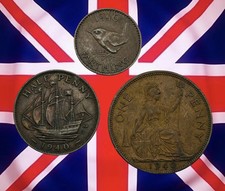 1940 Great Britain Penny, Half Penny & Farthing - George VI - Combined Ship
