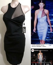 Gianni Versace 1998 S/S Black Silk sheer Dress New With Tags Linda Evangelista