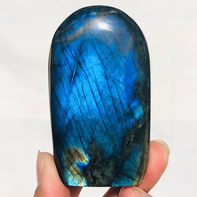 210g Natural Devil Blue Glitter Labradorite Quartz Crystal Rough Rock mineral