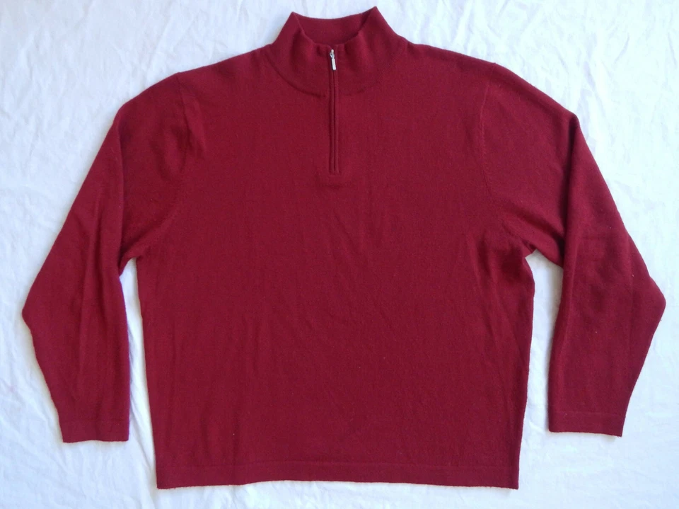Fine Pure Merino Wool Red Half Zip Turtleneck Sweater - 2XL Mens Garret Scott - Image 2 of 4