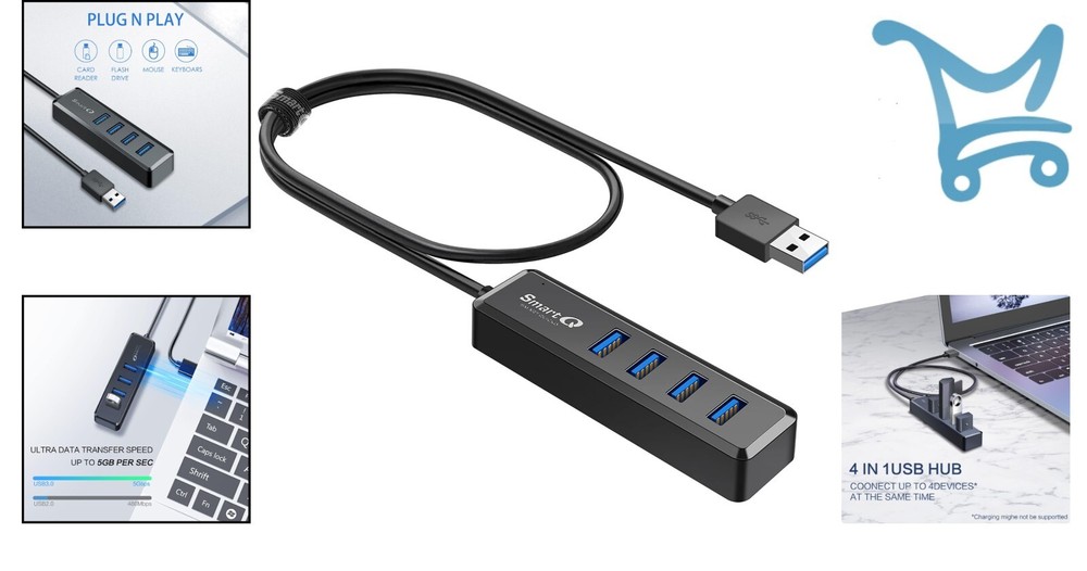 4-Port USB Hub for Fast Data Transfer – Works with Windows & Mac