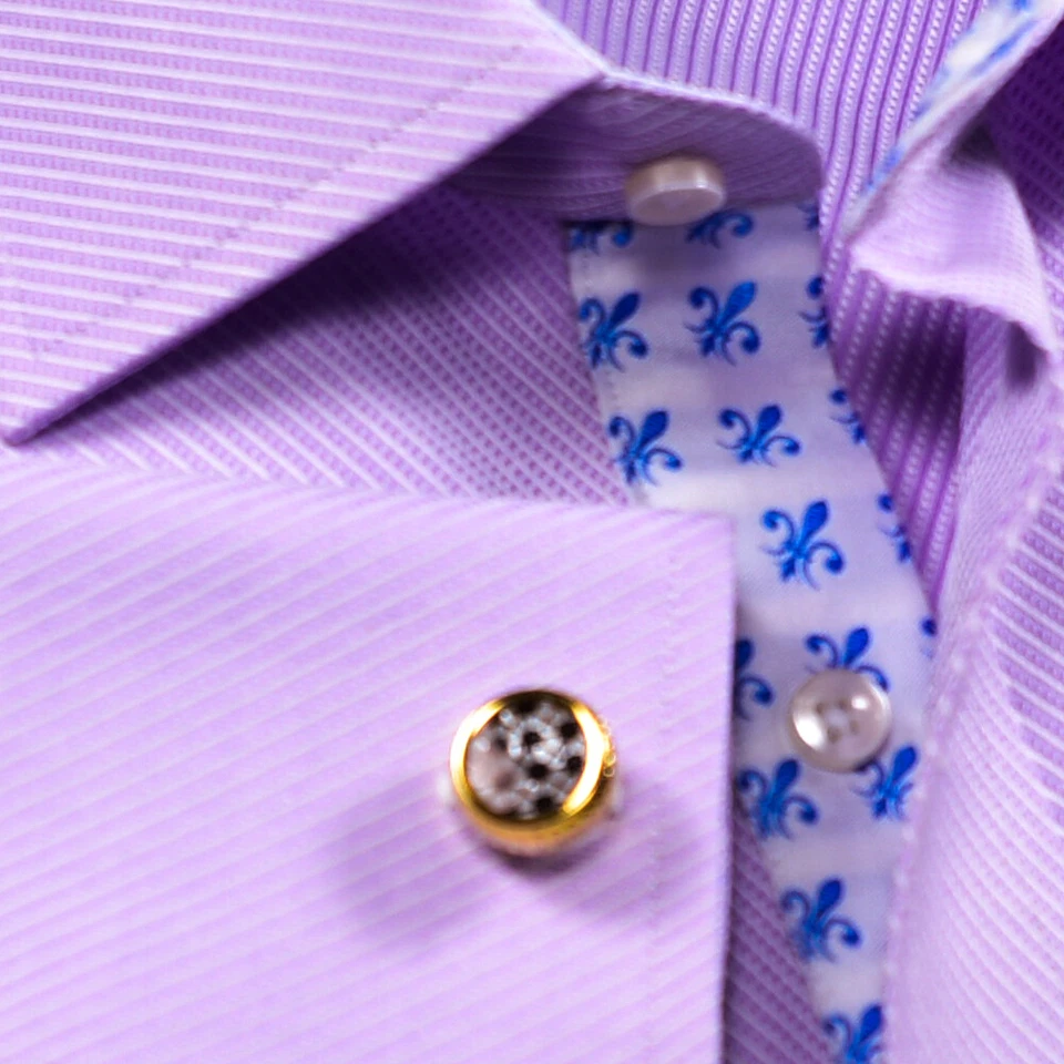 Сиреневая саржевая официальная деловая рубашка с синей внутренней подкладкой Fleur-de-lis BossDress - Изображение 4 из 4