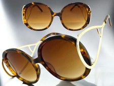 EXAGGERATED Vintage Retro Funky Hippie Style SUNGLASSES Big Round Leopard Frame