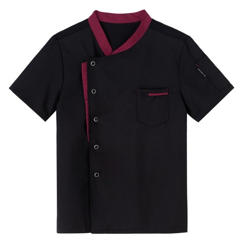 Men's Chef Jacket Coat Short Sleeve Restaurant Tops Work Cook Kitchen Shirts - Picture 18 of 19