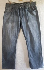 Flypaper Mens Blue Jeans 34x32 Straight Leg Distressed Faded Embroidered Pocket