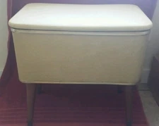 Vintage Burlington Hawkeye Mid Century Sewing Box Bench Stool Basket Ottoman