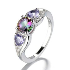 925 Sterling Silver Rainbow Mystical Fire Topaz Wedding Engagement Ring Size 8