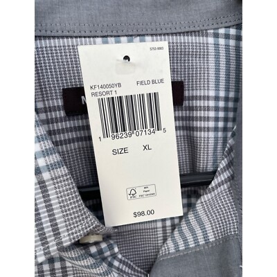 n Michael Kors Plaid Slim Fit Stretch Shirt Men XL Field Blue Gray