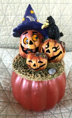 POPULAR IMPORTS - GLASS PUMPKIN TEALIGHT HOLDER WITH JACK-O-LANTERNS TOPPER