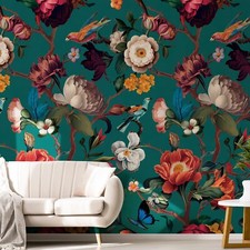 Zeeko Large Floral Wall Mural Peel and Stick Wallpaper 148"Wx98"H Blue Art Decor