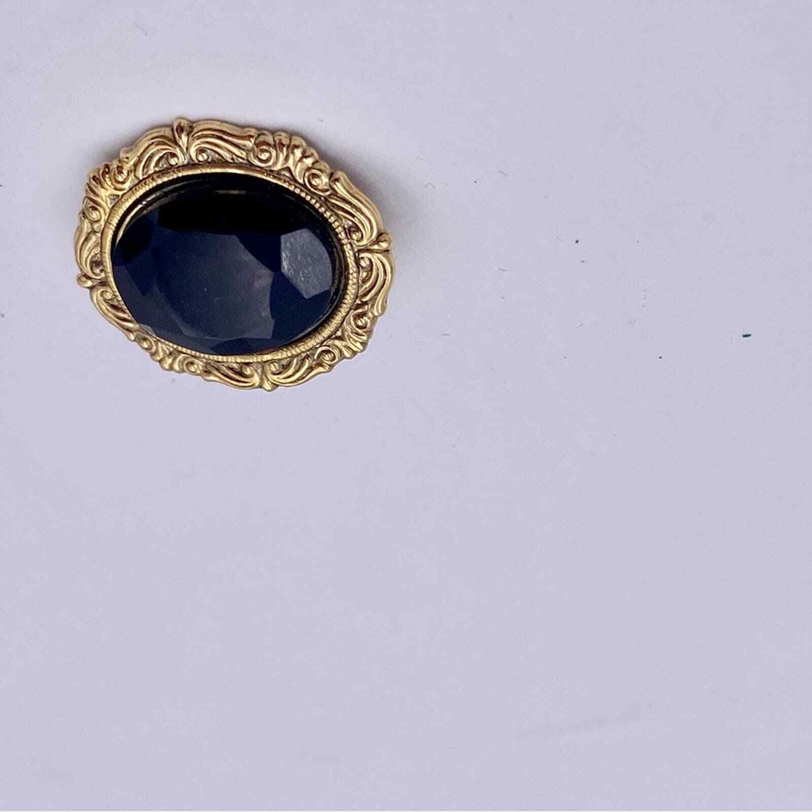 1928 Victorian Style Vintage Black Plastic Jewel Oval… Gem