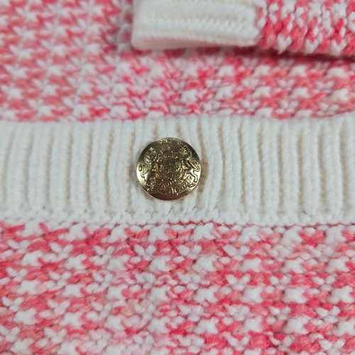 J.Crew Womens M Pink White Popcorn Stitch Button-Front Cardigan Sweater Pockets - Picture 8 of 9