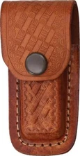 Folding Knife Brown Leather Sheath Embossed Basketweave Design 3 1/2" 1130