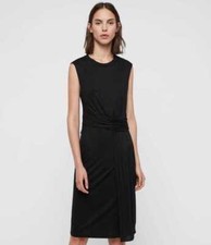 Image of All Saints Women's Black Limera Midi Dress Viscose Wrap Waist Sleeveless RRP £95