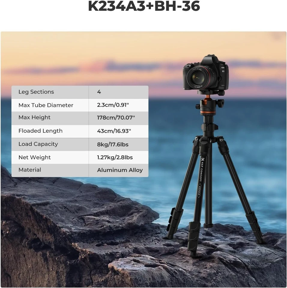K&F Concept 70" Professional Camera Tripod Stand for DSLR Canon Nikon Sony Phone - Image 3 of 4