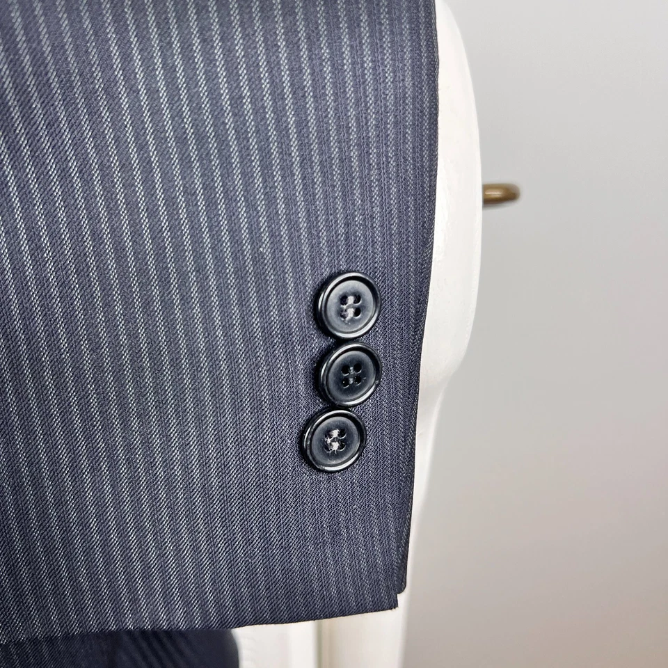 Pronto Uomo Suit Mens 44L Black Pinstripe Tollegno Super 120s Wool Pants 38x31 - Image 3 of 4