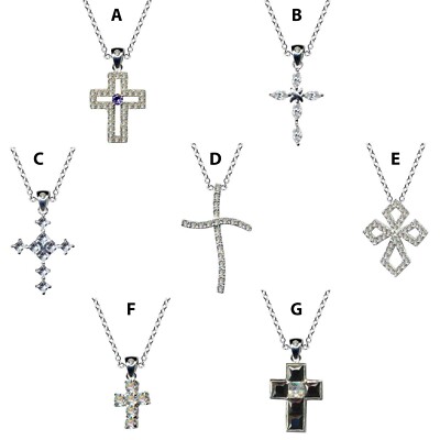 New CROSS CRUCIFIX Sterling SILVER 925 Necklace Pendant ZIRKONIA Crystal Collier
