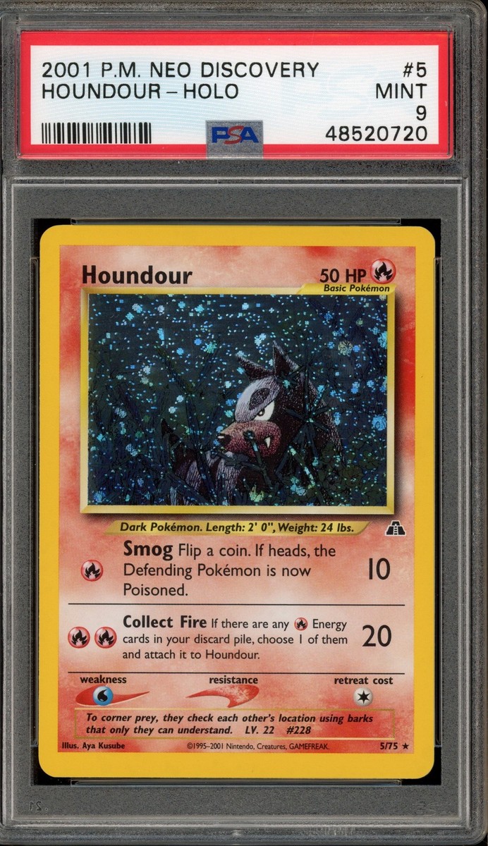 Pokemon Houndour Neo Discovery Unlimited Holo Rare #5 PSA 9 Mint